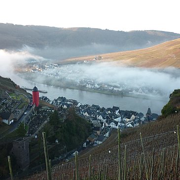 Blick auf Zell und den Runden Tum vom Collis-Steilpfad