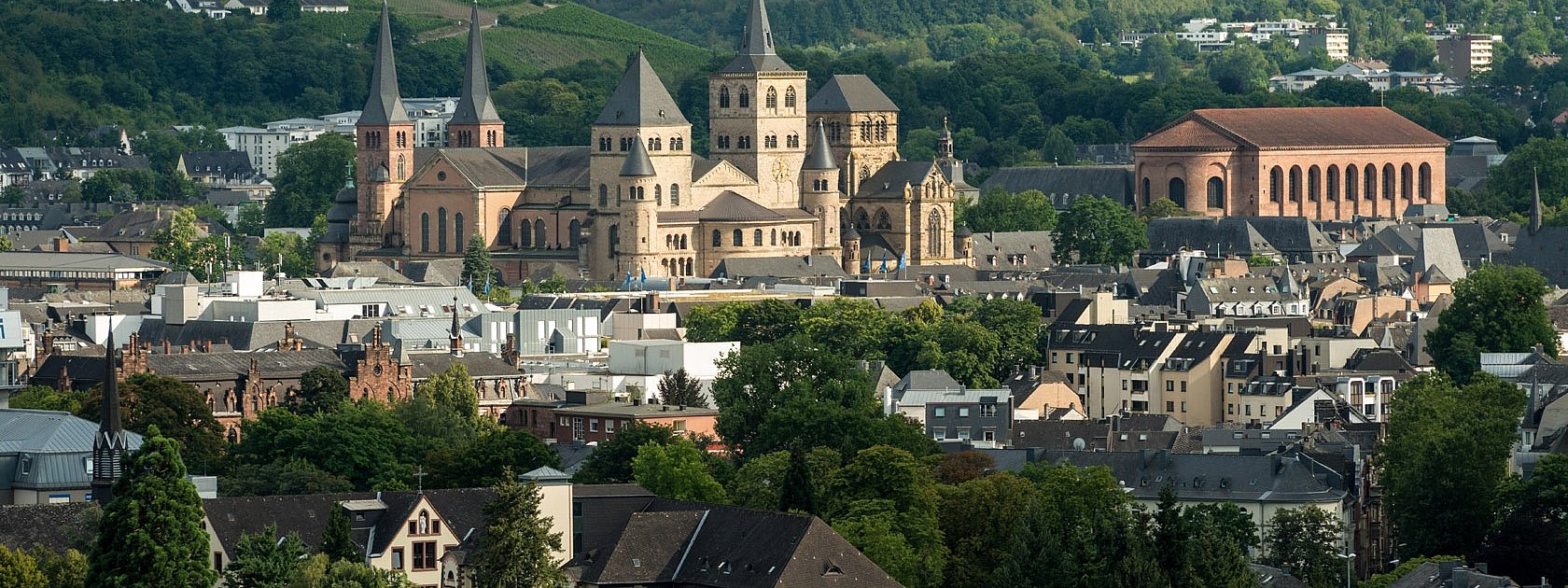 Blick vom Felsenweg auf die Trierer Altstadt mit Dom und Basilika